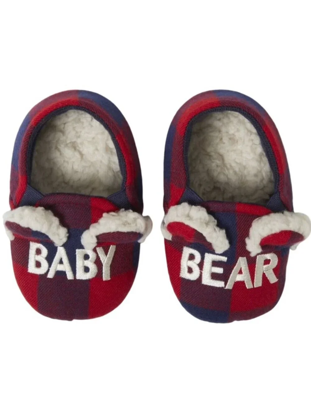 Dearfoams Cozy Comfort Baby Size 3-4 Slippers Baby Bear Plaid Flannel Lining